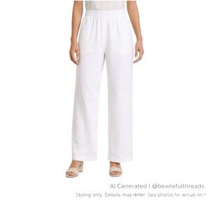 Chico’s Size 16R White Linen Blend Wide Leg Pull-On Resort Pants